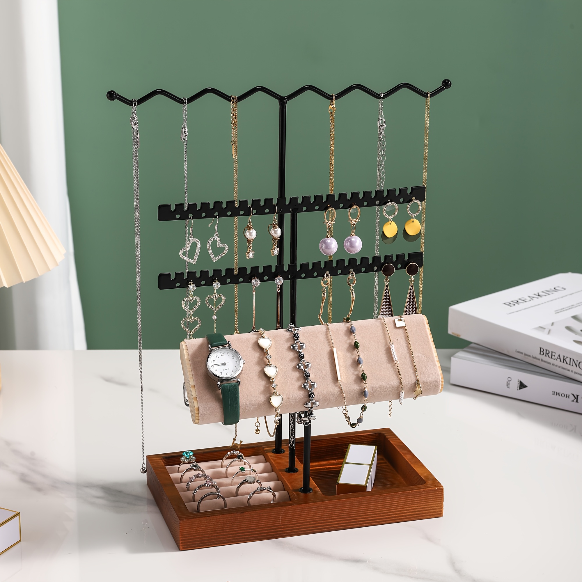 4-Layer Jewelry Storage Rack with Tray